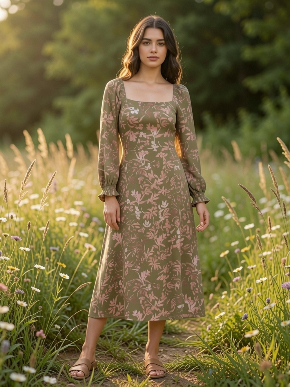 Dress Forum LA green and pink Midi Dress Size Small coquette milkmaid aesthetic
